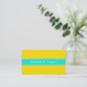 Solid Yellow, Bright Aqua Ribbon Name Monogram Visitekaartje (Staand voorkant)