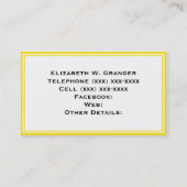 Solid Yellow, Bright Aqua Ribbon Name Monogram Visitekaartje (Achterkant)
