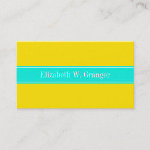 Solid Yellow, Bright Aqua Ribbon Name Monogram Visitekaartje