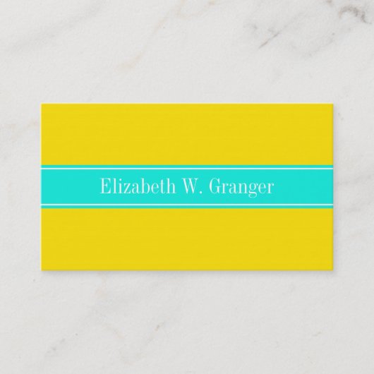 Solid Yellow, Bright Aqua Ribbon Name Monogram Visitekaartje (Voorkant)