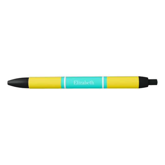Solid Yellow, Bright Aqua Ribbon Name Monogram Zwarte Inkt Pen (Voorkant)