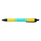 Solid Yellow, Bright Aqua Ribbon Name Monogram Zwarte Inkt Pen (Bodem)
