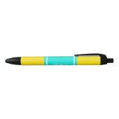 Solid Yellow, Bright Aqua Ribbon Name Monogram Zwarte Inkt Pen (Bovenkant)