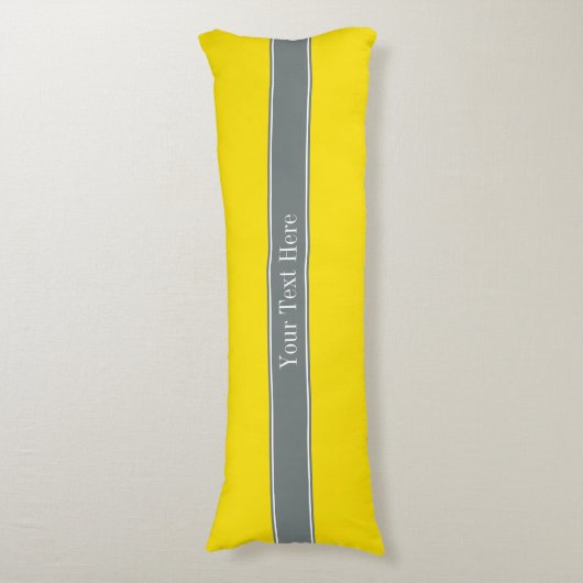 Solid Yellow, Charcoal Grey Ribbon Name Monogram Lichaamskussen (Voorkant Verticaal)