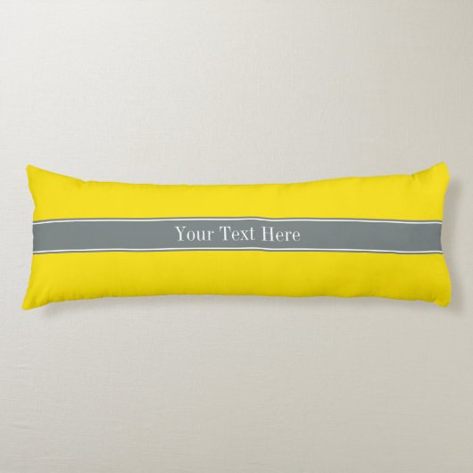 Solid Yellow, Charcoal Grey Ribbon Name Monogram Lichaamskussen (Voorkant)