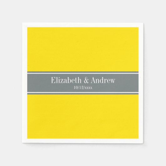 Solid Yellow, Charcoal Grey Ribbon Name Monogram Servet (Voorkant)