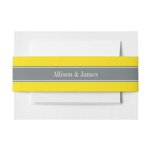 Solid Yellow, Charcoal Grey Ribbon Name Monogram Uitnodigingen Wikkel (Voorkant Voorbeeld)