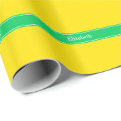 Solid Yellow, Emerald Green Ribbon Name Monogram Cadeaupapier (Rol Hoek)