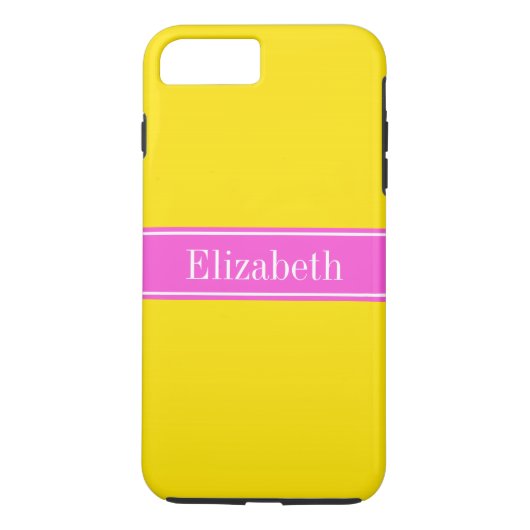 Solid Yellow Hot Pink Ribbon Name Monogram Case-Mate iPhone Case (Achterkant)
