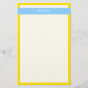 Solid Yellow, Sky Blue Ribbon Name Monogram Briefpapier