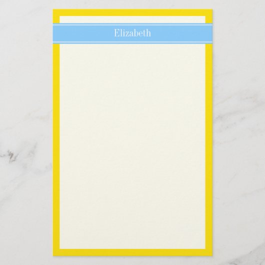 Solid Yellow, Sky Blue Ribbon Name Monogram Briefpapier (Voorkant)