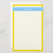 Solid Yellow, Sky Blue Ribbon Name Monogram Briefpapier (Voorkant / Achterkant)