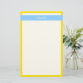 Solid Yellow, Sky Blue Ribbon Name Monogram Briefpapier (Staand voorkant)