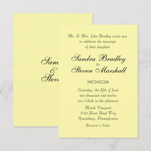 Solid Yellow Wedding-uitnodigingen Kaart (Voorkant / Achterkant)