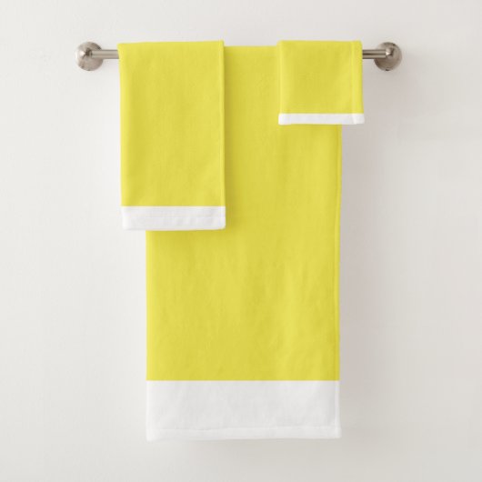 Solid Yellow & White Trim Bath Towel Set Bad Handdoek (Insitu)