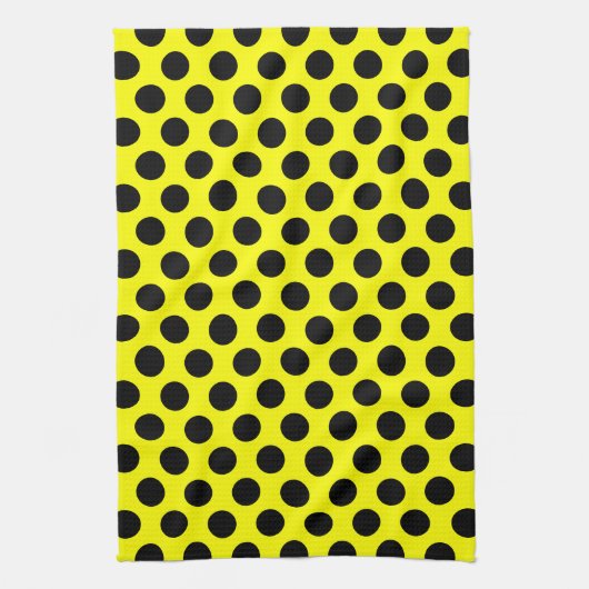Solid Yellow with Modern Black Dot Style Theedoek (Verticaal)