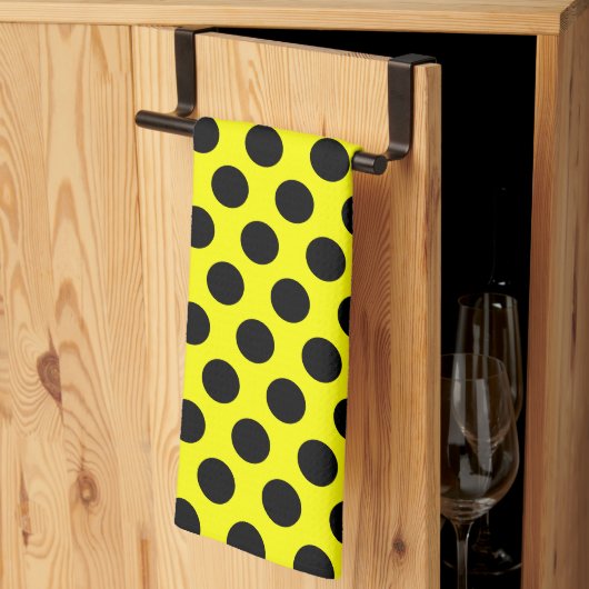 Solid Yellow with Modern Black Dot Style Theedoek (Derde Gevouwen)