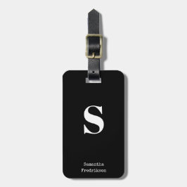 Solid Zwart Wit Monogram Naam Stijlvolle Typewrite Bagagelabel