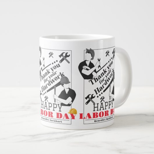 Solidarity Worker Unity Labor Day met Amerikaanse Grote Koffiekop (Voorkant rechts)