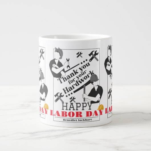 Solidarity Worker Unity Labor Day met Amerikaanse Grote Koffiekop (Voorkant)