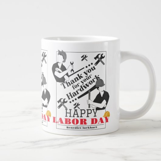 Solidarity Worker Unity Labor Day met Amerikaanse Grote Koffiekop (Rechts)