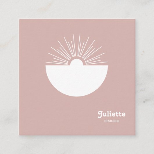 Solide "Dusty Blush" Retro Sunset Vierkante Visitekaartje (Voorkant)