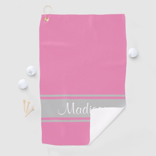 Solide roze grijze stripescript golfhanddoek (Insitu)