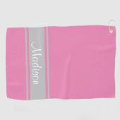 Solide roze grijze stripescript golfhanddoek (Horizontaal)