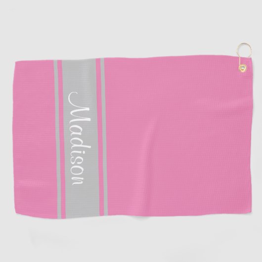 Solide roze grijze stripescript golfhanddoek (Horizontaal)