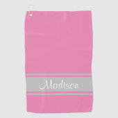 Solide roze grijze stripescript golfhanddoek (Voorkant)