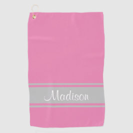 Solide roze grijze stripescript golfhanddoek
