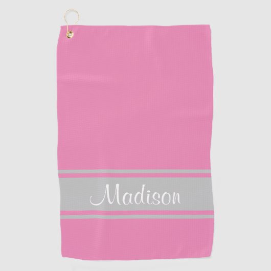 Solide roze grijze stripescript golfhanddoek (Voorkant)
