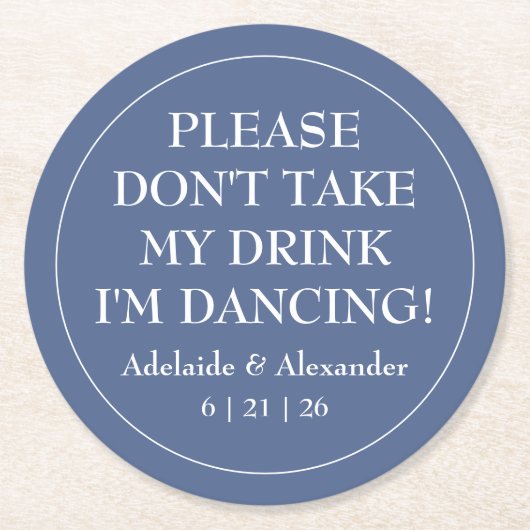 Solide stoffige blauwe bruiloft ronde kartonnen onderzetter (Voorkant)