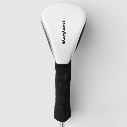 Solide Witte Golfkop Hoesje met Jouw naam in Styl Golfheadcover (Voorkant)