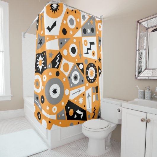 Solidus Oranje Geometric Shower Curtain Douchegordijn (In situ)