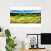 SOLITAIRE BOOM IN GEEL BLOEMENVELD, TUSCANIE POSTER (Thuiskantoor)