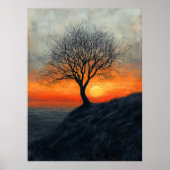 Solitaire boom zonsondergang in houtskool en warme poster (Voorkant)