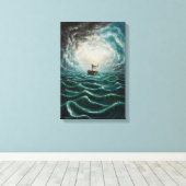 Solitaire boot in turbulente Zeeen Oceaanlandschap Canvas Afdruk (Insitu (Houten vloer))