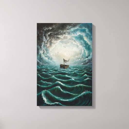 Solitaire boot in turbulente Zeeen Oceaanlandschap Canvas Afdruk (Voorkant)