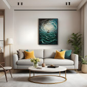 Solitaire boot in turbulente Zeeen Oceaanlandschap Poster