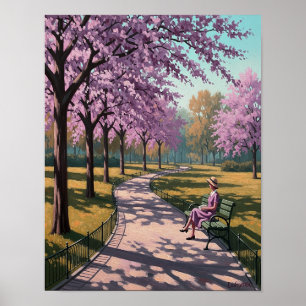 Solitaire dame op de bank van het park poster