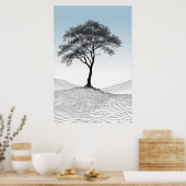 Solitaire elegantie: een minimalistische boom in l poster (Keuken)