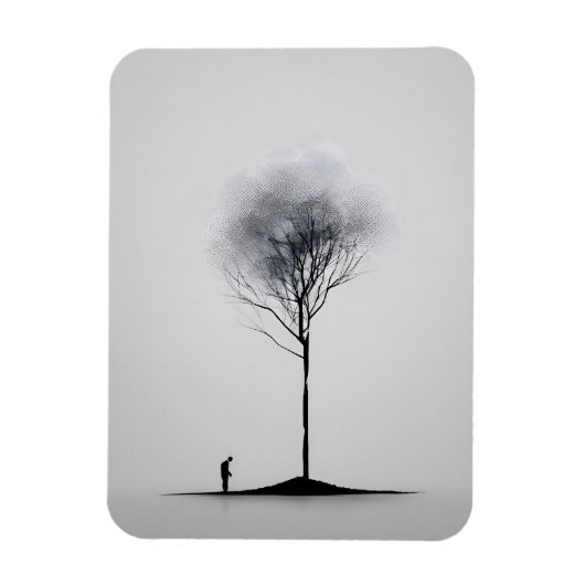 Solitaire reflectie minimalistisch zwart-wit magneet (Verticaal)