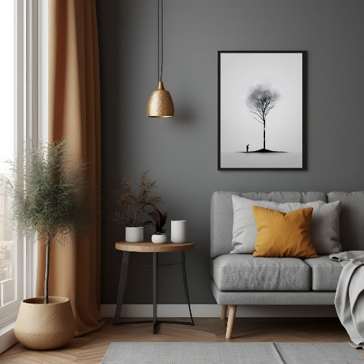 Solitaire reflectie minimalistische zwart-wit kuns poster