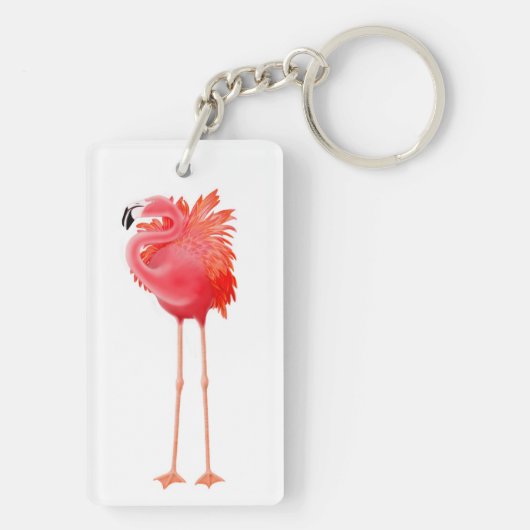 Solitaire roze Flamingo Bird Sleutelhanger (achterkant)