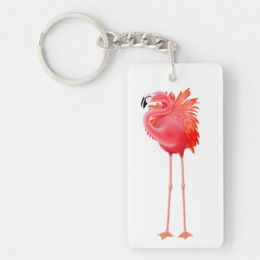 Solitaire roze Flamingo Bird Sleutelhanger (Voorkant)
