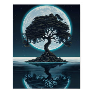 Solitaire Sentinel: Een boom omarmt de oceaan Perfect Poster
