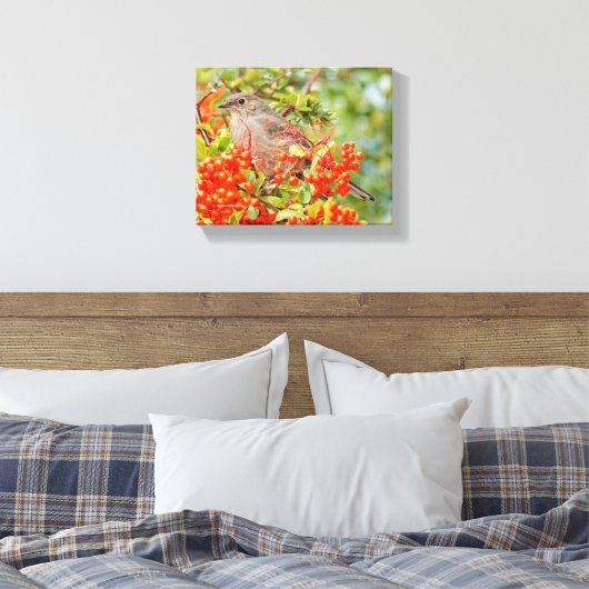 Solitaire Songbird van Townsend op Scarlet Firetho Canvas Afdruk (Insitu (Slaapkamer))