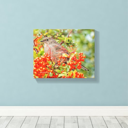 Solitaire Songbird van Townsend op Scarlet Firetho Canvas Afdruk (Insitu (Houten vloer))