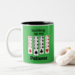 Solitaire Spel Mijn Geduld Opbouwen Grappige Gamer Tweekleurige Koffiemok